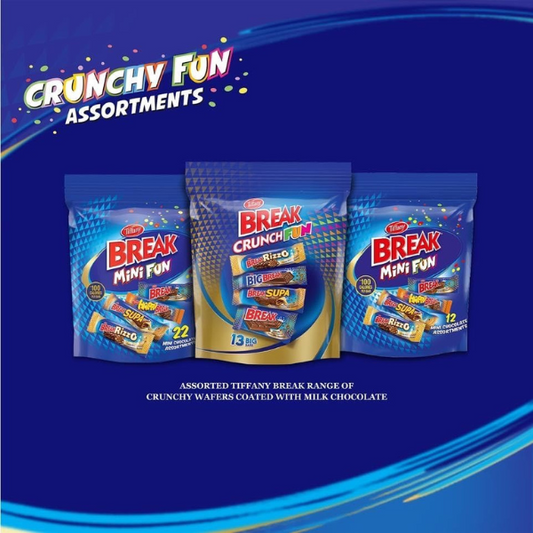 Tiffany Break, Crunch Fun, Assorted Crunchy Wafer Fingers in Creamy Milk Chocolate Mix, 313.5g